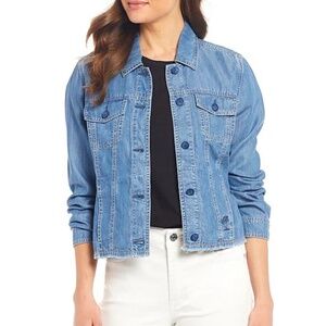 EUC Womens Tommy Bahama O'lei Cropped Frayed Hem Denim Chambray Tencel Jacket XS